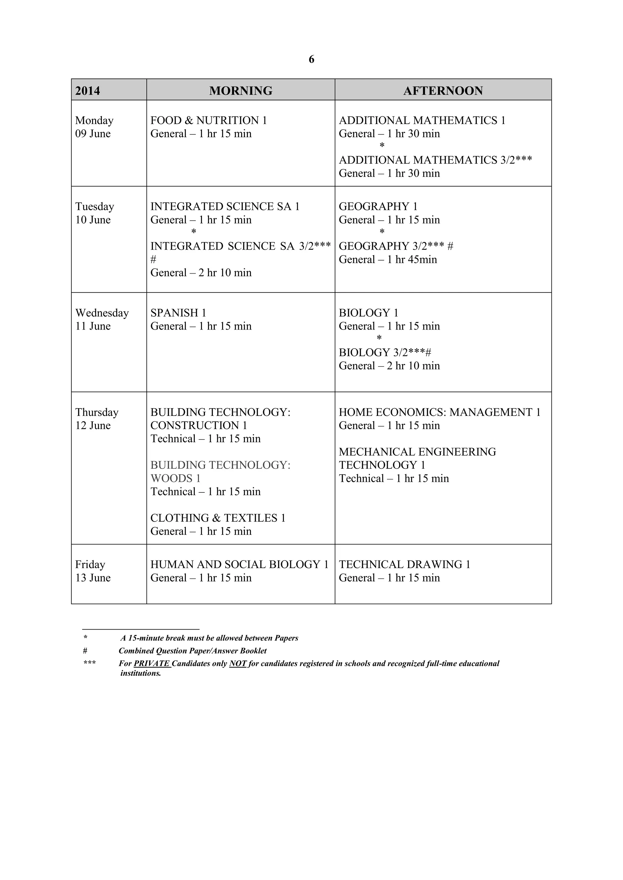 Timetable CSEC may-jun 2014 | PDF