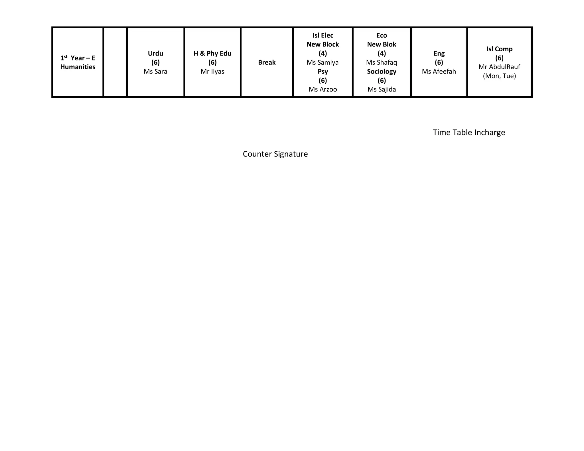 Time Table 1 Pdf Education