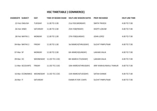 Timetable for Online help for HSC Commerce