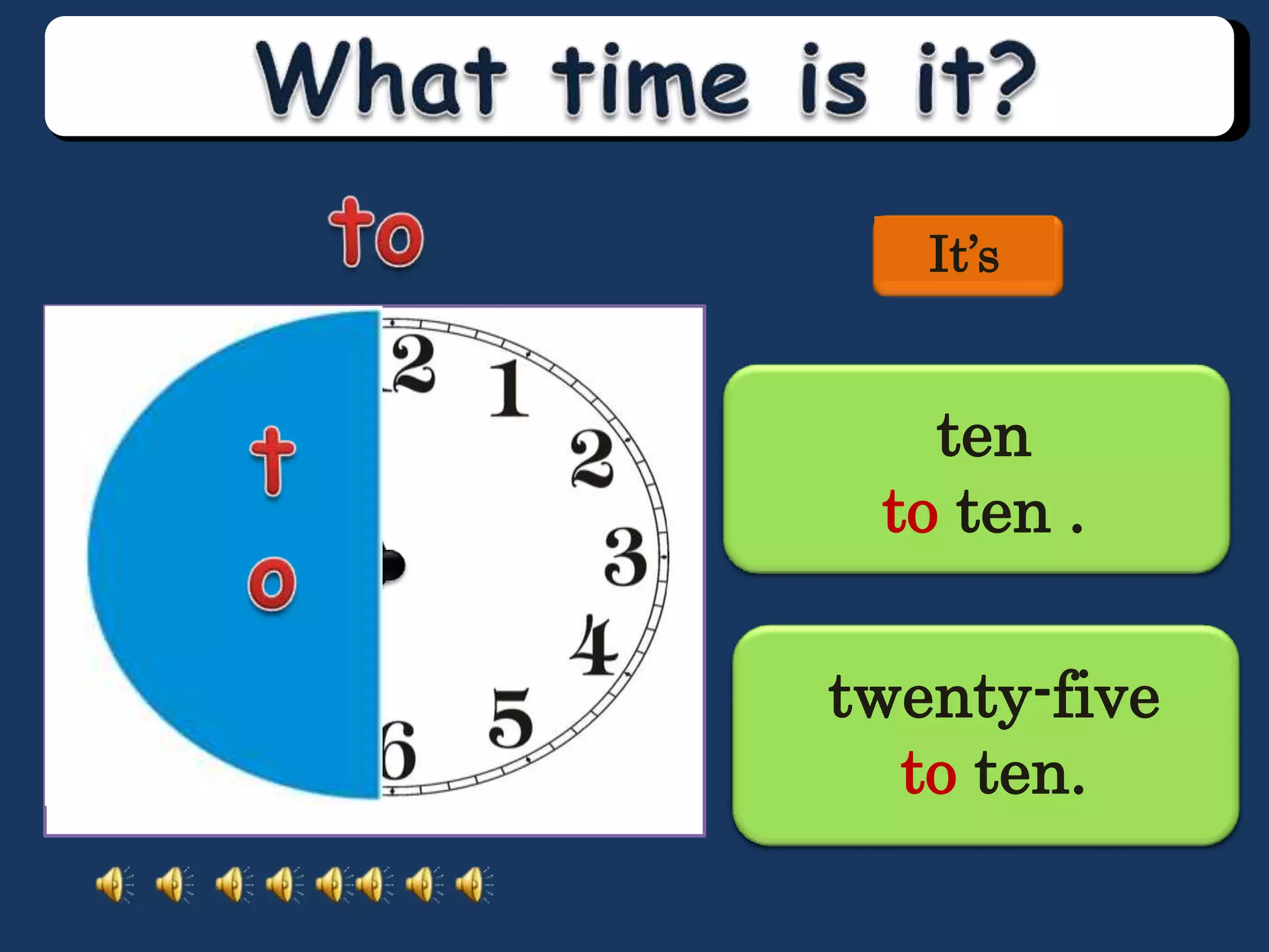 It’s
five
ten
to ten .
twenty-five
atwenty
quarter
to ten .
to ten.