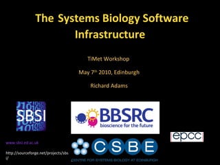 The   Systems Biology Software Infrastructure TiMet Workshop  May 7 th  2010, Edinburgh Richard Adams www.sbsi.ed.ac.uk http://sourceforge.net/projects/sbsi/  