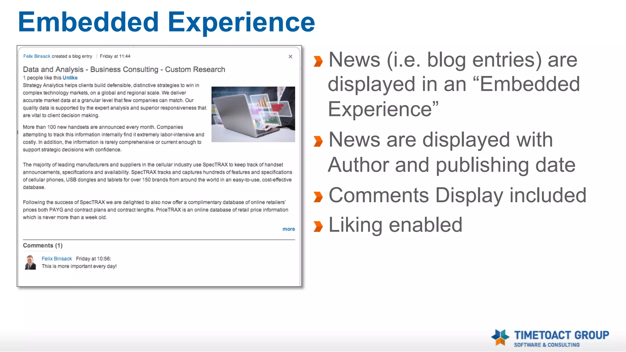 News Channel Widget – Settings
Can be personalized
Include n community channels
Show all or only selected
entries of a channel
Define each channel name

 