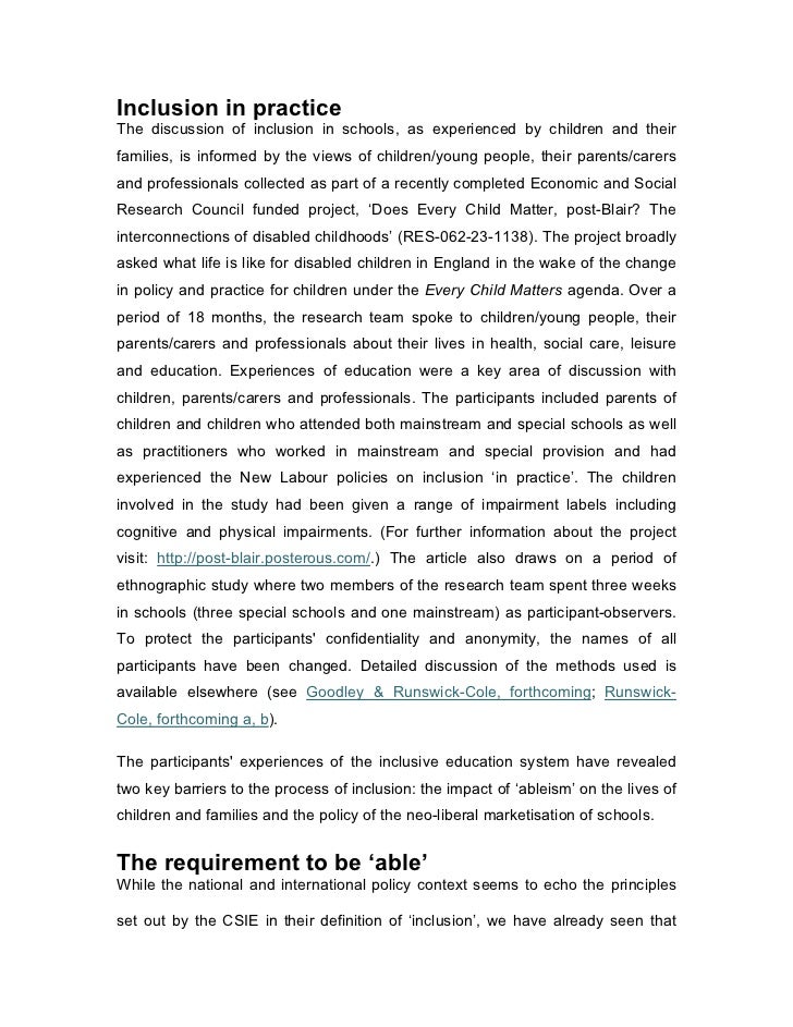 Inclusive Education Romantic Subversive Or Realistic
