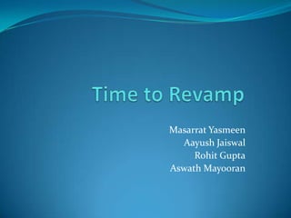 Masarrat Yasmeen
Aayush Jaiswal
Rohit Gupta
Aswath Mayooran
 