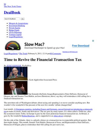 90
The New York Times


DealBook
Search DealBook        Go


      Mergers & Acquisitions
      Investment Banking
      P...