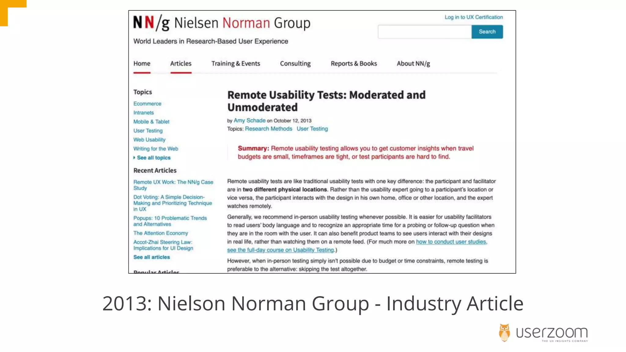 2013: Nielson Norman Group - Industry Article
 