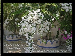 Maria Uiteindelijk zullen we ons de woorden ,  van onze vijanden niet herinneren,  maar wel het zwijgen van onze vrienden. 