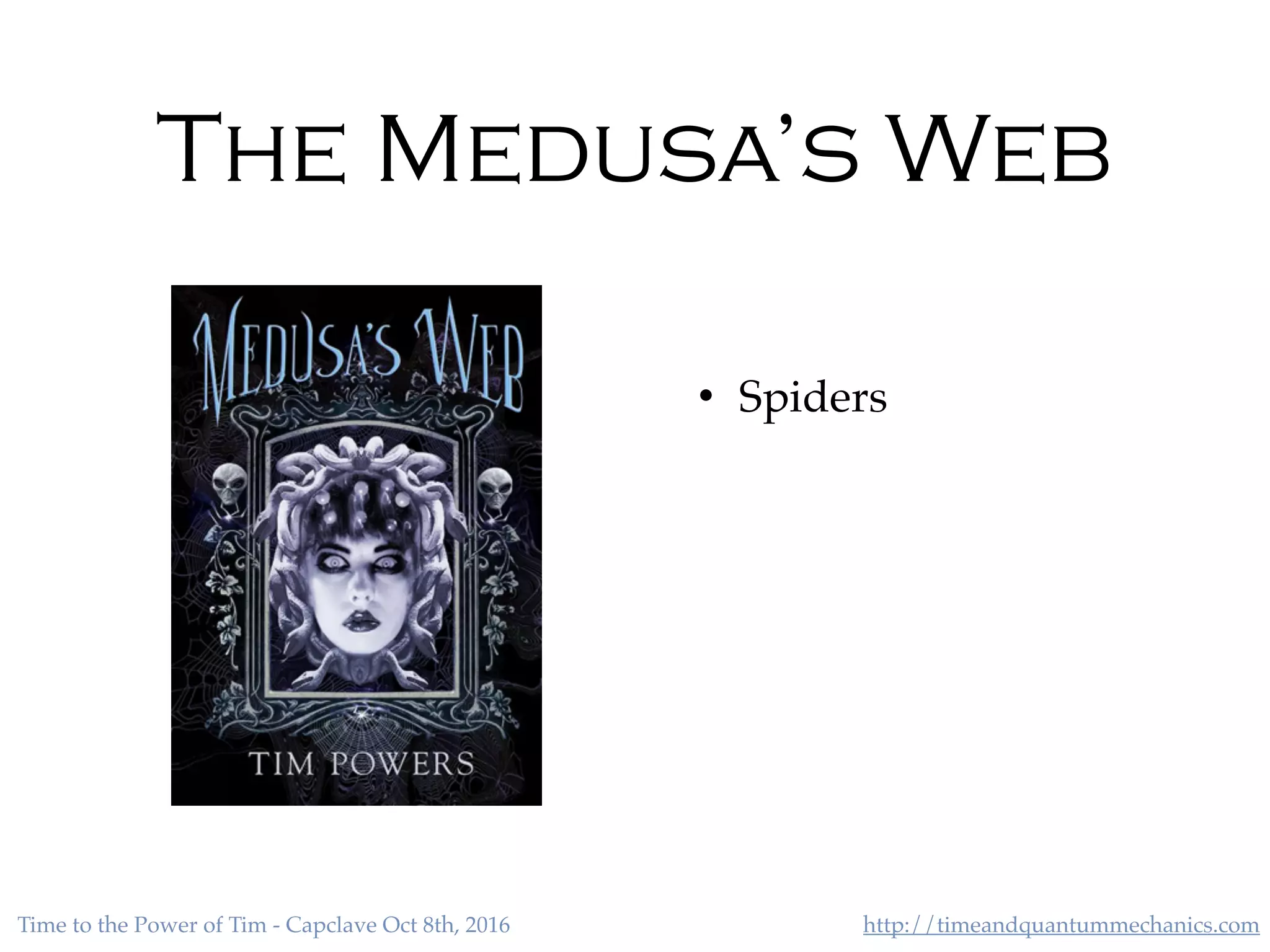 http://timeandquantummechanics.comTime to the Power of Tim - Capclave Oct 8th, 2016
The Medusa’s Web
• Spiders
 