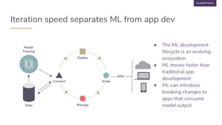 Iteration speed separates ML from app dev
● The ML development
lifecycle is an evolving
ecosystem
● ML moves faster than
t...