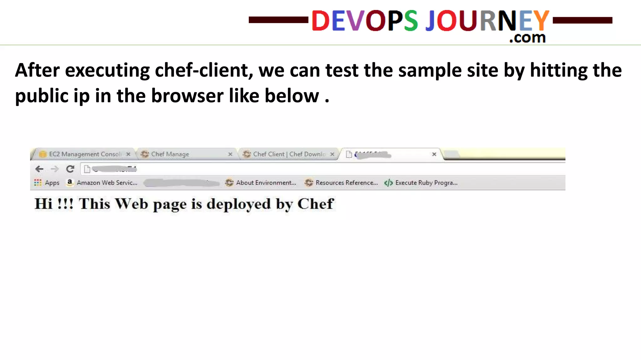 After executing chef-client, we can test the sample site by hitting the
public ip in the browser like below .
 