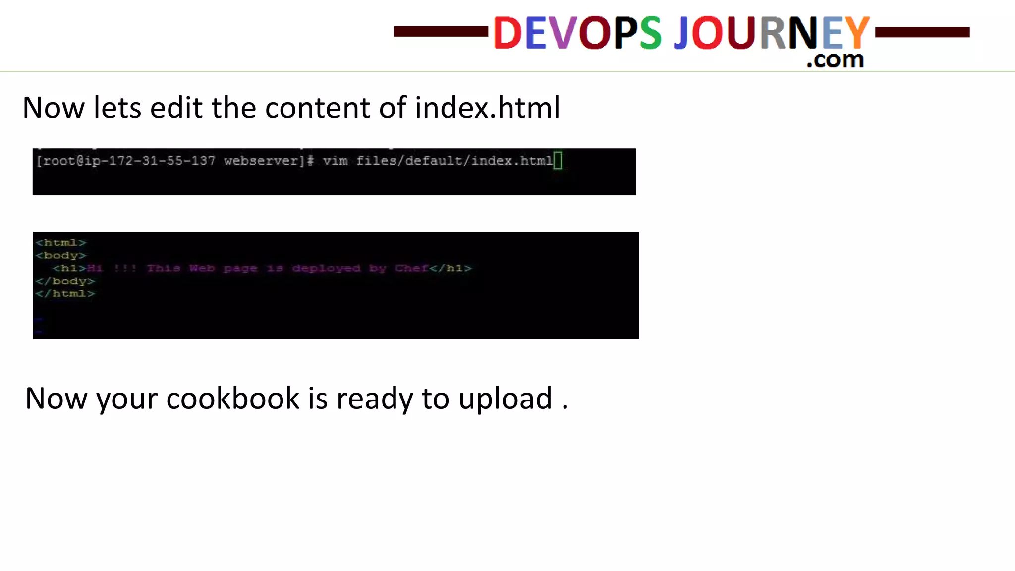 Now lets edit the content of index.html
Now your cookbook is ready to upload .
 