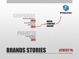 BRANDS STORIES
2011
2012
CAMPAIGNS
2011
PROJECTS
DIGITAL
STRATEGiC
PARTNER
 