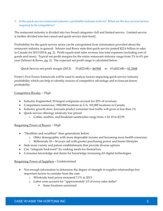 Tim Hortons Tutorial Pdf Tim Hortons Case Analysis | PDF