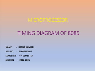MICROPROCESSOR
TIMING DIAGRAM OF 8085
NAME - RATNA KUMARI
REG NO - 21040465017
SEMESTER - 4TH SEMESTER
SESSION - 2022-2025
 