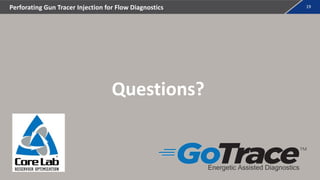 19
Perforating Gun Tracer Injection for Flow Diagnostics
Questions?
Energetic Assisted Diagnostics
 