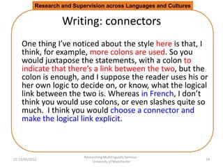 Research and Supervision across Languages and Cultures


                     Writing: connectors
    One thing I’ve notic...