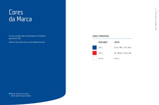 7
GuiaTécnicodaMarcaTIM
As cores ao lado estão representadas em Pantone®
,
policromia e RAL.
Utilize-as de acordo com as necessidades técnicas.
Cores
da Marca
PANTONE®
280 C
485 C
Branco
CMYK
C100 / M72 / Y0 / K18
C0 / M100 / Y100 / K0
Branco
CORES PRINCIPAIS
Nunca reconstrua a marca.
Utilize sempre arquivo digital.
 