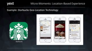 Micro-Moments: Location-Based Experience
Example: Starbucks Geo-Location Technology
Starbucks
 