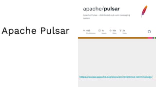 Apache Pulsar
https://pulsar.apache.org/docs/en/reference-terminology/
 