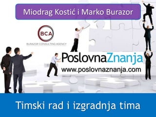 Miodrag Kostić i Marko Burazor 
www.poslovnaznanja.com 
Timski rad i izgradnja tima 
 