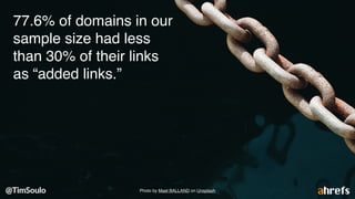 77.6% of domains in our
sample size had less
than 30% of their links
as “added links.”
Photo by Mael BALLAND on Unsplash
 