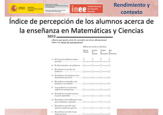 Índice de percepción de los alumnos acerca de 
la enseñanza en Matemáticas y Ciencias
Rendimiento y 
contexto
 