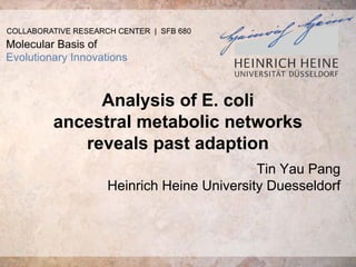 Analysis of E. coli
ancestral metabolic networks
reveals past adaption
Tin Yau Pang
Heinrich Heine University Duesseldorf
 