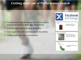 Getting more out of Performance Search
 Facebook Exchange Retargeted Ads deliver massive
return on investment: up to 16x ...