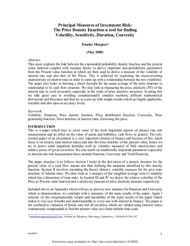 The Price Density Function A Tool For Measuring Investment Risk Vola
