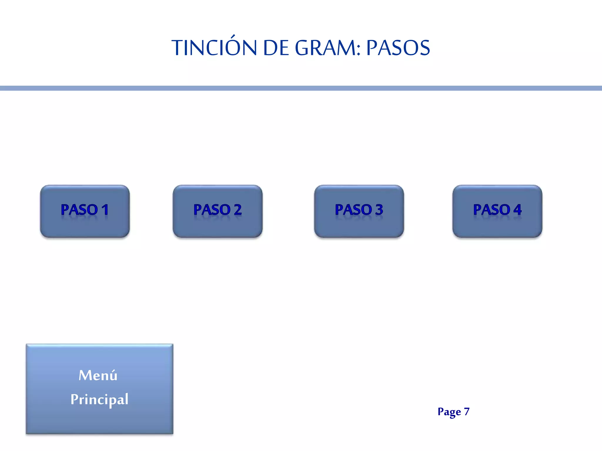 Page 7 
TINCIÓN DE GRAM: PASOS 
Menú 
Principal 
 