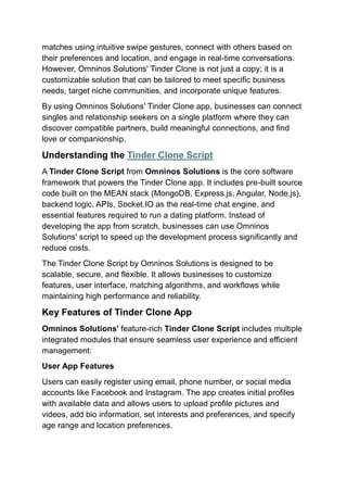 Tinder Clone Script | Dating App Development - Omninos | PDF