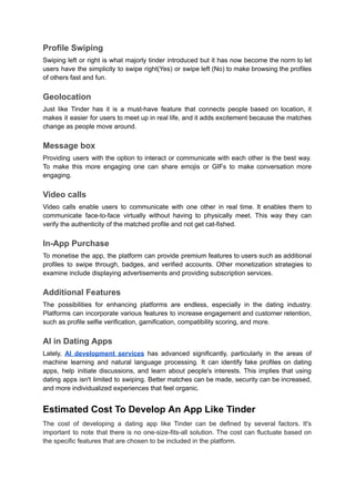 Tinder Clone Development Cost, AI Features, And More 2024. | PDF