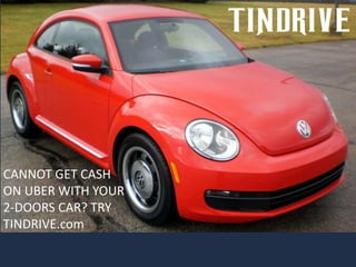 39
CANNOT GET CASH
ON UBER WITH YOUR
2-DOORS CAR? TRY
TINDRIVE.com
 