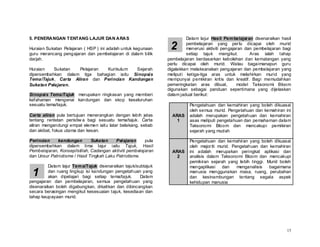 5. PENERANGAN T ENTANG LAJUR DAN ARAS                                   Dalam lajur Hasil Pem belajaran disenaraikan hasil

Huraian Sukatan Pelajaran ( HSP ) ini adalah untuk kegunaan
guru merancang pengajaran dan pembelajaran di dalam bilik
                                                                2       pembelajaran yang per lu dicapai oleh murid
                                                                        menerusi aktiviti pengajaran dan pembelajaran bagi
                                                                        setiap tajuk mengikut.         Aras ialah tahap
darjah.                                                        pembelajaran berdasarkan kebolehan dan kematangan yang
                                                               perlu dicapai oleh murid. Walau bagaimanapun guru
Huraian    Sukatan  Pelajaran  Kurikulum  Sejarah              digalakkan melaksanakan pengajaran dan pembelajaran yang
dipersembahkan dalam tiga bahagian iaitu Sinopsis              meliputi ketiga-tiga aras untuk melahirkan murid yang
Tema/Tajuk, Carta Aliran dan Perincian Kandungan               mempunyai pemikiran kritis dan kreatif. Bagi memudahkan
Sukatan Pelajaran.                                             pemeringkatan aras dibuat,        model Taksonomi Bloom
                                                               digunakan sebagai panduan sepertimana yang dijelaskan
Sinopsis Tema/Tajuk merupakan ringkasan yang memberi           dalam jadual berikut:
kefahaman mengenai kandungan dan skop keseluruhan
sesuatu tema/tajuk.                                                      Pengetahuan dan kemahiran yang boleh dikuasai
                                                                         oleh semua murid. Pengetahuan dan kemahiran ini
Carta aliran pula bertujuan menerangkan dengan lebih jelas       ARAS    adalah merupakan pengetahuan dan kemahiran
tentang rentetan peristiw a bagi sesuatu tema/tajuk. Carta         1     asas meliputi pengetahuan dan pemahaman dalam
aliran mengandungi empat elemen iaitu latar belakang, sebab              Taksonomi Bloom dan mencakupi pemikiran
dan akibat, fokus utama dan kesan.                                       sejarah yang mudah

Perincian     kandungan        Sukatan     Pelajaran    pula             Pengetahuan dan kemahiran yang boleh dikuasai
dipersembahkan dalam lima lajur iaitu Tajuk, Hasil                       oleh major iti murid. Pengetahuan dan kemahiran
Pembelajaran, Konsep/Istilah, Cadangan aktiviti pembelajaran     ARAS    ini adalah merupakan peringkat aplikasi dan
dan Unsur Patriotisme / Hasil Tingkah Laku Patriotisme.            2     analisis dalam Taksonomi Bloom dan mencakupi
                                                                         pemikiran sejarah yang lebih tinggi. Murid boleh
         Dalam lajur Tem a/Tajuk disenaraikan tajuk/subtajuk             mengaplikasi     dan    menganalisis  bagaimana
 1       dan ruang lingkup isi kandungan pengetahuan yang
         akan dipelajari bagi setiap tema/tajuk.      Dalam
                                                                         manusia menggunakan masa, ruang, perubahan
                                                                         dan kesinambungan tentang segala aspek
pengajaran dan pembelajaran, semua pengetahuan yang                      kehidupan manusia
disenaraikan boleh digabungkan, dikaitkan dan dibincangkan
secara berasingan mengikut kesesuaian tajuk, kesediaan dan
tahap keupayaan murid.




                                                                                                                        15
 