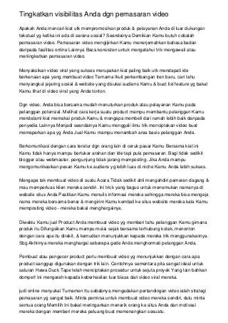 Tingkatkan Visibilitas Anda Dgn Pemasaran Video