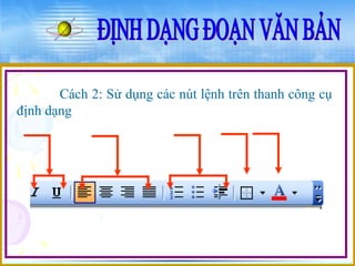 Cách 2: Sử dụng các nút lệnh trên thanh công cụ 
định dạng 
 