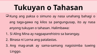 Tukuyan Examples Ikatlong Markahan Filipino 6 Tinig ng Pandiwa | PPTX
