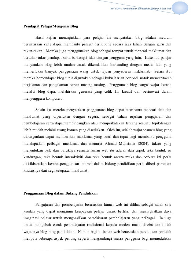 Tinjauan Penggunaan Blog Dikalangan Pelajar Dalam Bidang Pendidikan