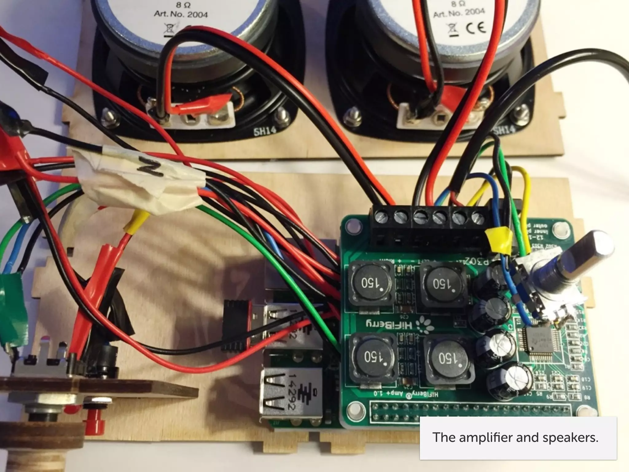 The ampliﬁer and speakers.
 