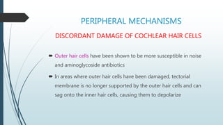 PERIPHERAL MECHANISMS
DISCORDANT DAMAGE OF COCHLEAR HAIR CELLS
 Outer hair cells have been shown to be more susceptible i...