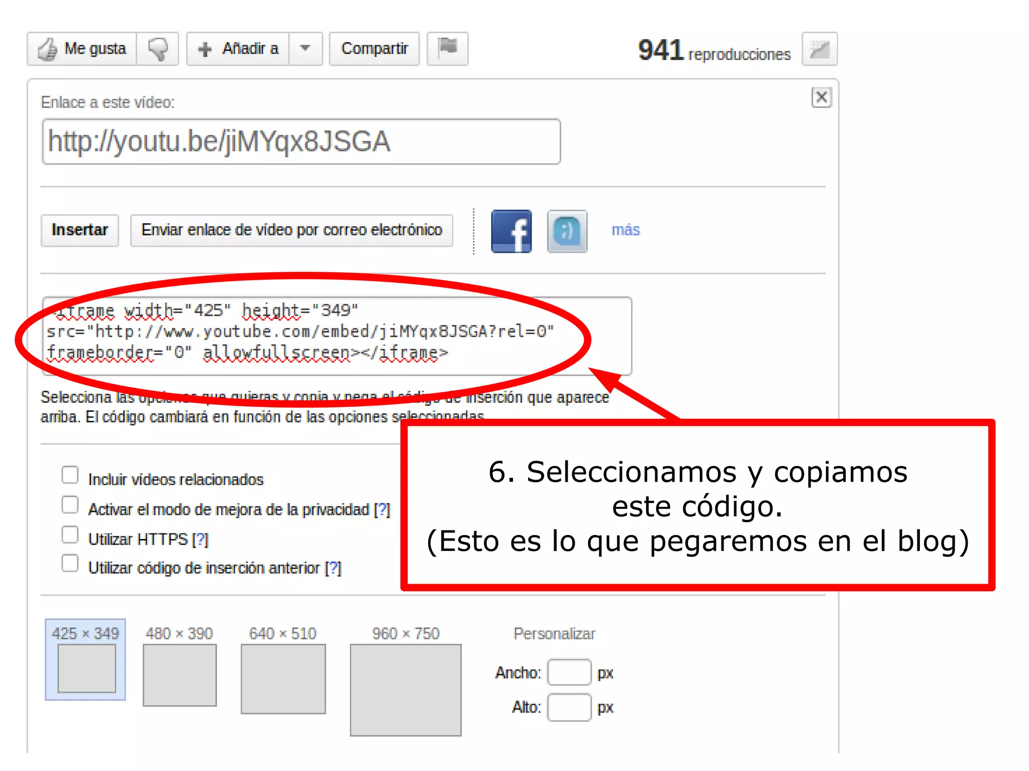 6. Seleccionamos y copiamos este código. (Esto es lo que pegaremos en el blog)
