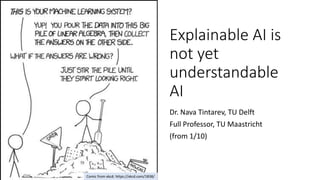 Explainable AI is
not yet
understandable
AI
Dr. Nava Tintarev, TU Delft
Full Professor, TU Maastricht
(from 1/10)
Comic fr...