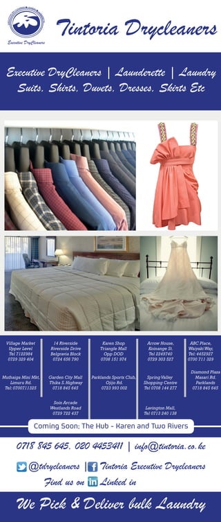 Executive DryCleaners | Launderette | Laundry
Suits, Shirts, Duvets, Dresses, Skirts Etc
 