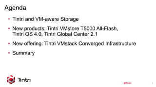 @Tintri
• Tintri and VM-aware Storage
• New products: Tintri VMstore T5000 All-Flash,
Tintri OS 4.0, Tintri Global Center 2.1
• New offering: Tintri VMstack Converged Infrastructure
• Summary
Agenda
5
 