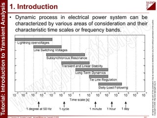 Dr. Francisco M. Gonzalez-Longatt, fglongatt@ieee.org .Copyright © 2009 5/21
Allrightsreserved.Nopartofthispublicationmaybereproducedordistributedinanyformwithoutpermissionoftheauthor.
Copyright©2009.http:www.fglongatt.org.ve
1. Introduction
• Dynamic process in electrical power system can be
characterized by various areas of consideration and their
characteristic time scales or frequency bands.
 