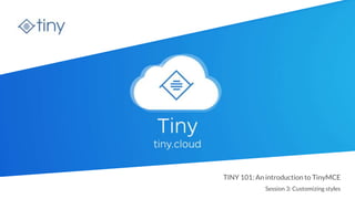 tiny.cloud
TINY 101: An introduction to TinyMCE
Session 3: Customizing styles
 