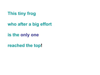 This tiny frog  who after a big effort is the  only one   reached the top ! 