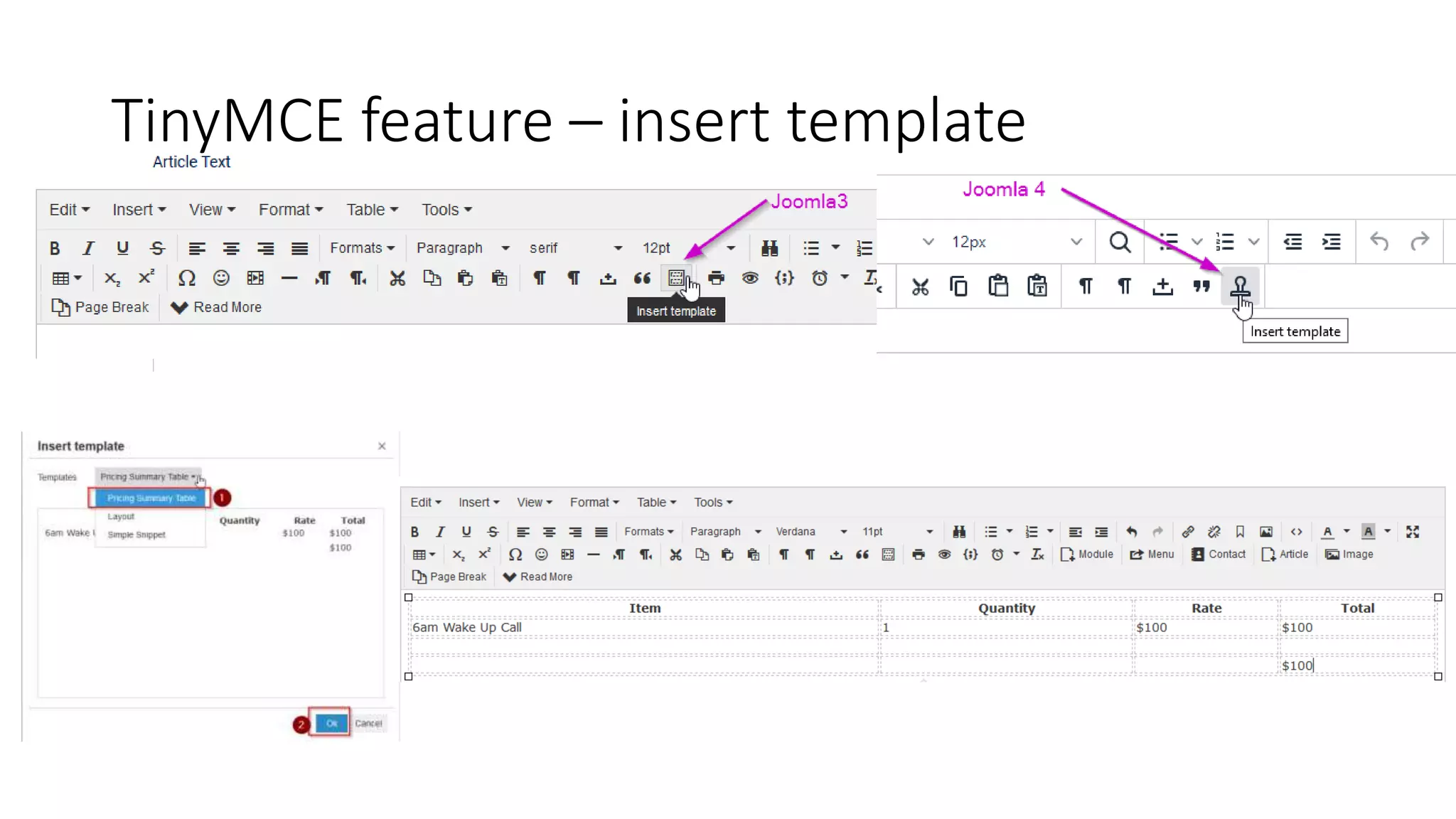 TinyMCE feature – insert template
 