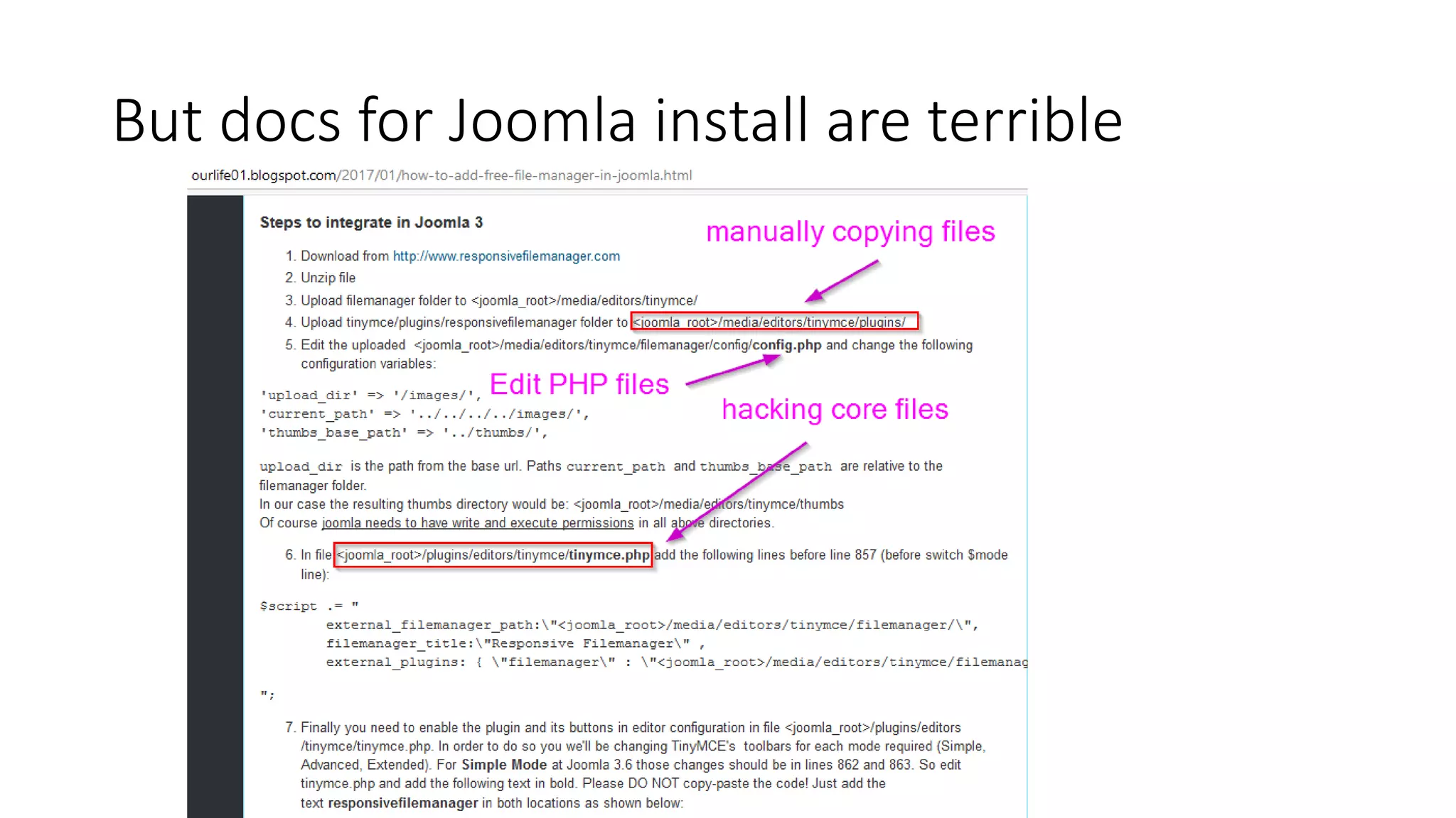 But docs for Joomla install are terrible
 