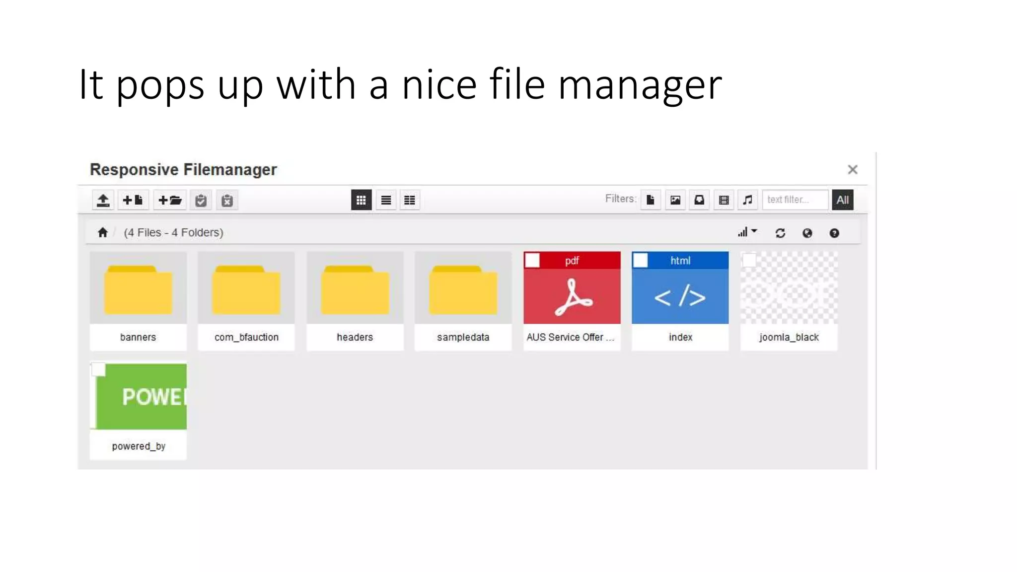 It pops up with a nice file manager
 